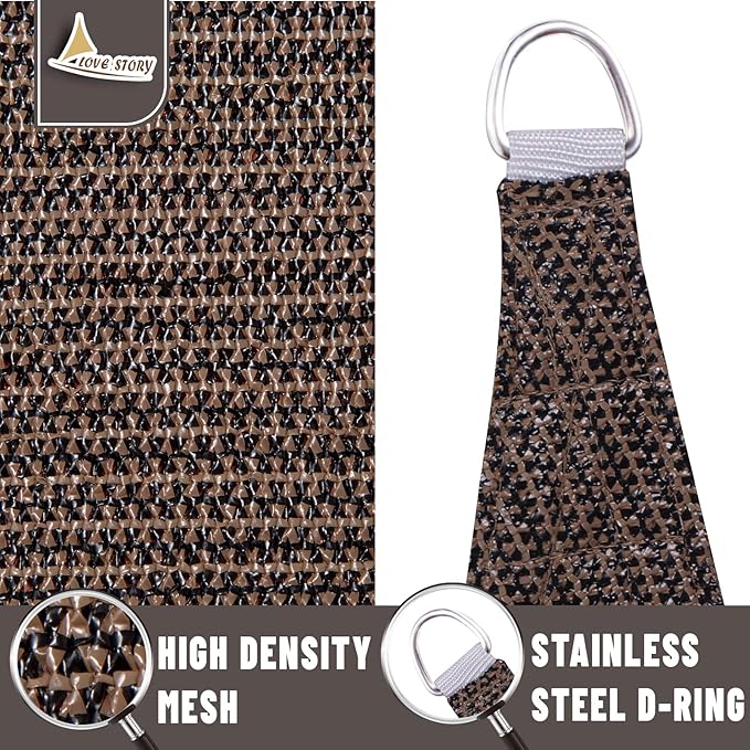 LOVE STORY Custom Size 10'x12' Brown Sun Shade Sail Rectangle UV Block Canopy Patio Sail Sunshades Fabric for Outdoor Garden Carport (We Make Custom Size)