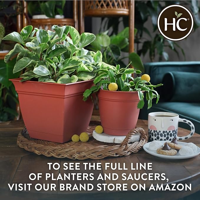The HC Companies 12 Inch Eclipse Round Planter Pots with Drainage Holes & Attached Saucer, Lightweight UV-Resistant Plastic Indoor Outdoor Planters, 2-Pack Flower Pots for Garden & Home Decor, Peacock