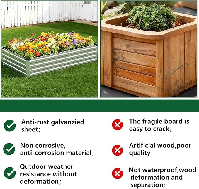 Vengarus 2 Pack 12x4x1FT Galvanized Raised Garden Bed Kit, Outdoor Metal Planter Box for Vegetables, Rectangular Steel Container, Easy Assembly (Sliver)