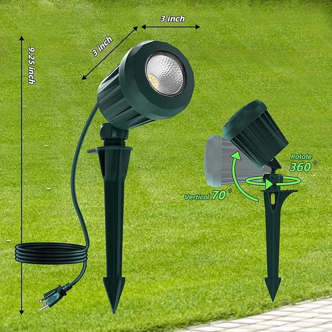 Spotlight Outdoor – 120V Plug-In, 6500K Cool White LED Landscape Lighting with RGB Purple 4 Color Lenses for Yard, Garden, Lawn & Tree Decor on Holidays&Everyday, IP67 Waterproof (4 Pack,Green)