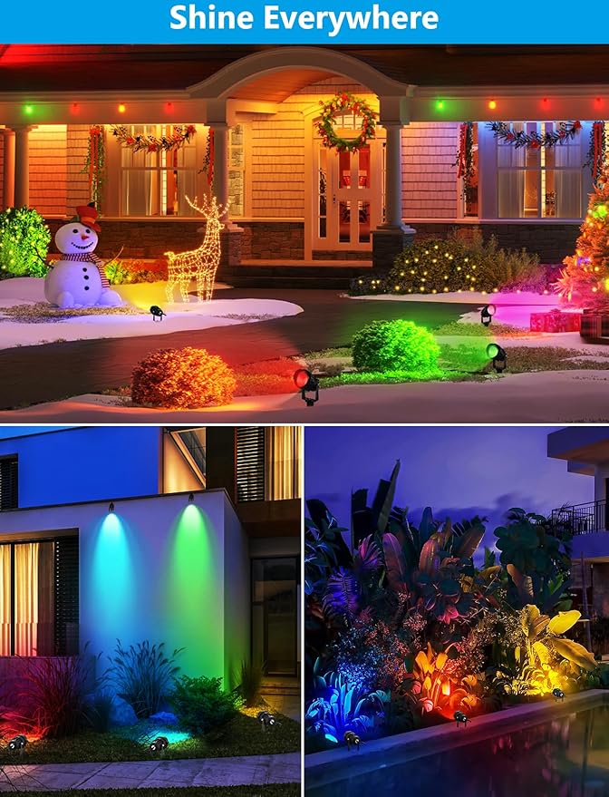 12W RGBW Color Changing Landscape Lights - Low Voltage LED Landscape Lighting, Remote Control Spotlight Outdoor Waterproof Garden Pathway Halloween Christmas Spot Lights, 8 Pack with Connector
