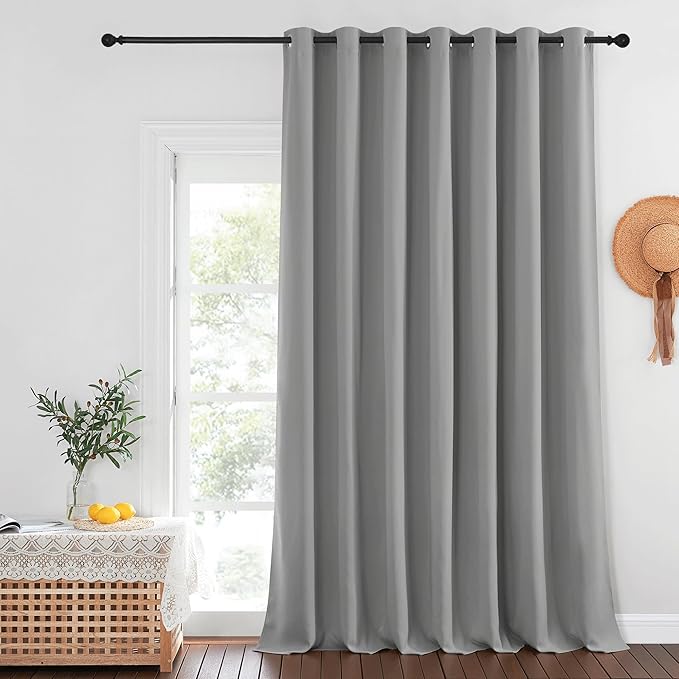 NICETOWN Silver Gray Sliding Door Curtains 108 inches Long - Grommet Blackout Light & Sound Blocking Room Divider Curtains Window Treatments for Dining Room/Bedroom (W100 x L95, 1 Panel)