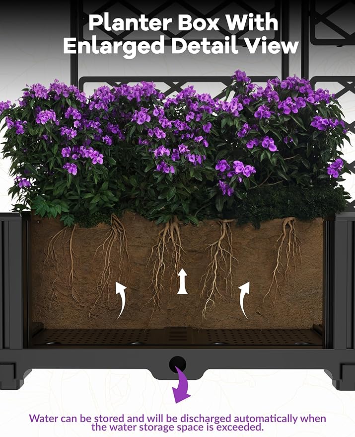 IDEALHOUSE 3 PCS Raised Garden Bed with Trellis, 50" W×63" T Plastic Planter Box with Privacy Screen, Sturdy Lightweight Vertical Garden for Climbing Plants Patio Balcony Backyard