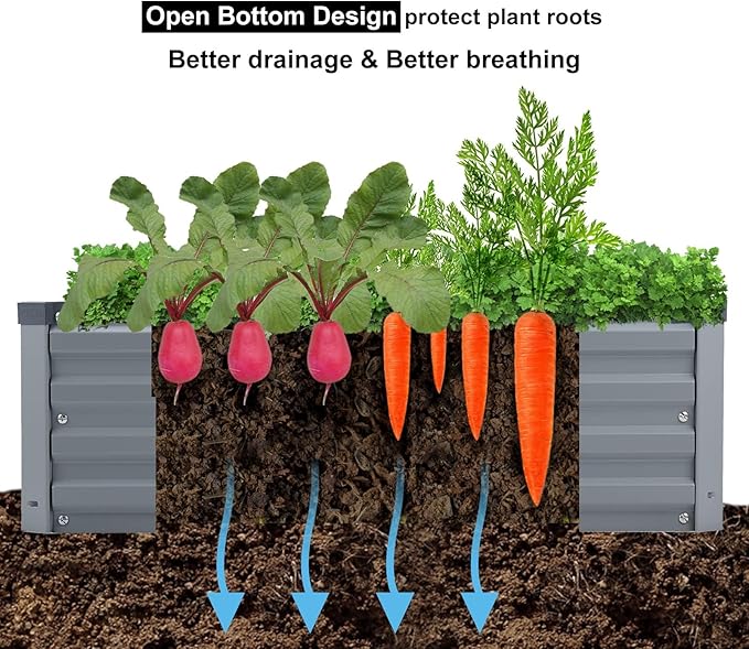 3 Pack 6x3x1FT Galvanized Raised Garden Bed Kit, Outdoor Metal Planter Box for Vegetables, Bottomless Rectangular Gardening Bed with Support Rods, Tool-Free Assembly, Gray