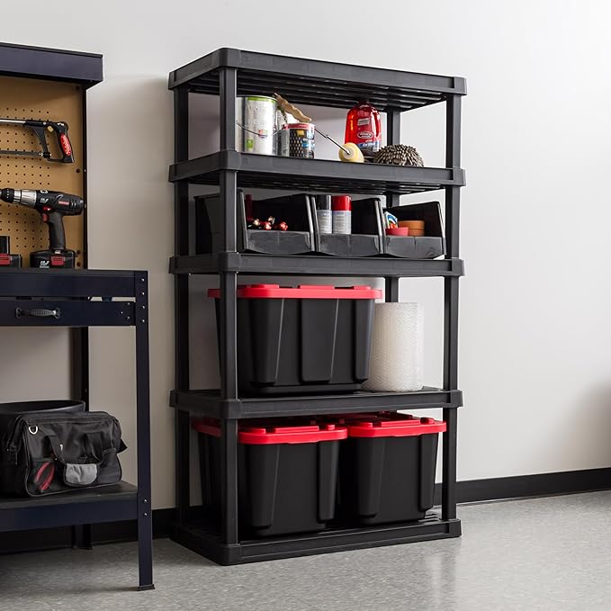 IRIS USA 5-Shelf Heavy Duty Plastic Storage Shelves, 750lb Capacity, 68" H x 36" W x 18" D, Large Modular Shelving Unit Storage Organizer for Garage, Home, Warehouse & Gym, Storage Rack - Black