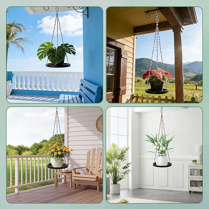 2-Pack Modern Boho Macrame Plant Hanger, 10/11 Inch Metal Hanging Planter Holder for Indoor and Outdoor Home Garden Decor, Black Hanging Plant Shelf for Window, Wall, and Ceiling. (American, 10/11)