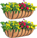 2 Pack 24" Railing Planter Window Box with Coco Fiber Liner Horse Trough Planter The Railing Planters Boxes for Deck Porch Fence Outdoor