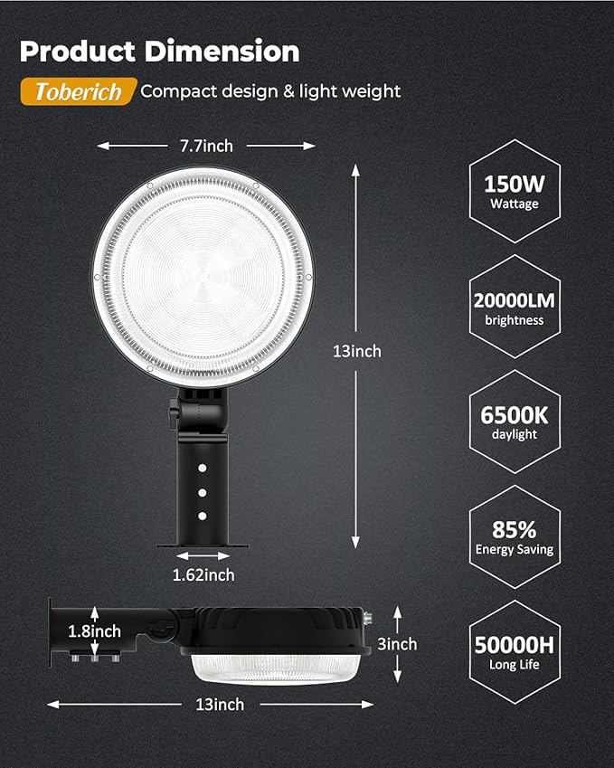 LED Barn Light 2 Packs, 150W 20000LM Yard Area Lights Dusk to Dawn Outdoor Lighting with Upgraded Photocell 6500K Adjustable Angle Daylight IP66 Waterproof Street Lights for Farmhouse/Garage