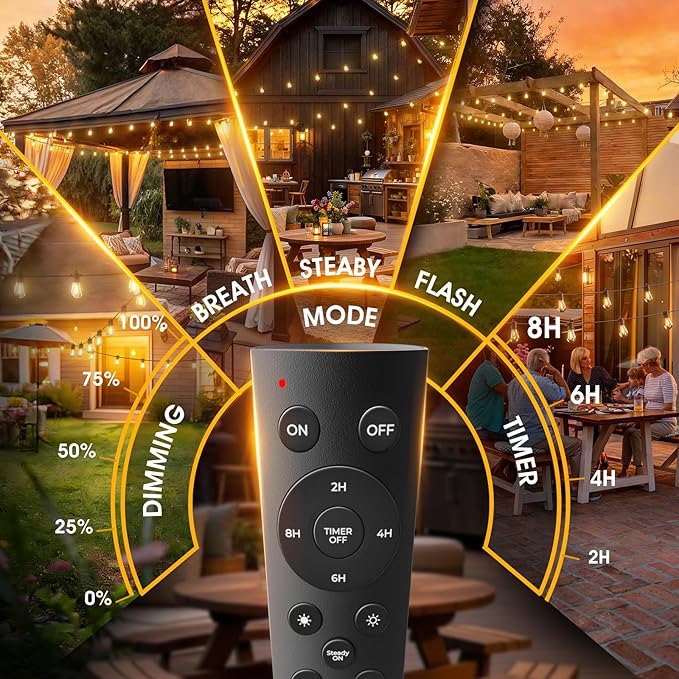 addlon 50FT LED Outdoor String Lights with Edison Shatterproof Bulbs, Weatherproof Strand, Commercial Grade Patio Lights, Decorative for Garden or Patio, Black