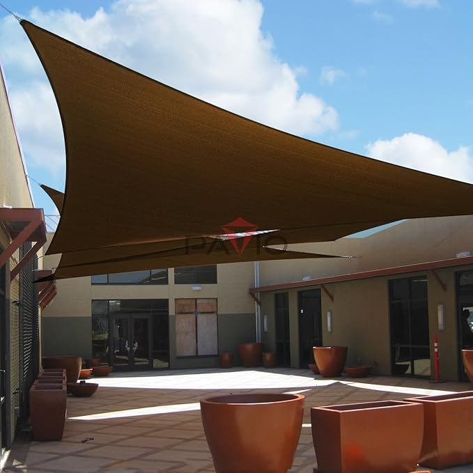 Patio Paradise 24' x 24' x 24' Sun Shade Sail Triangle Canopy Shade Cloth Fabric Sunlight Block Patio Pergola Cover HDPE Deck Awning for Outdoor Backyard Roof Shading, Brown