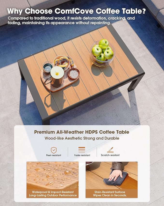 Outdoor Aluminum Patio Furniture Set 11 Seats, Patio Sectional Corner Couch Set with Washable Thick Cushions & Coffee Table, Patio Conversation Sets for Porch, Backyard, Garden, Deck, Gray