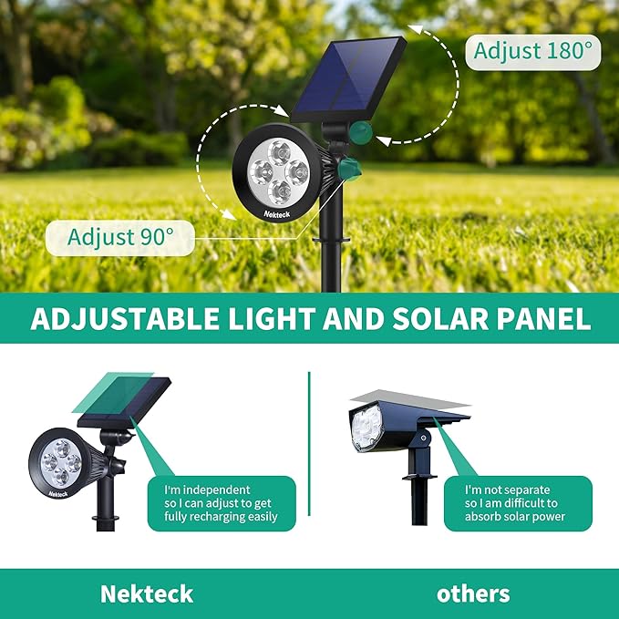 Nekteck Solar Lights, 2-in-1 Solar Spot Lights Outdoor, Waterproof Solar Powered Landscape Spotlights, Bright and Dark Sensing, Auto On/Off for Yard, Pathway, Garden, Driveway (6 Pack, Warm White)