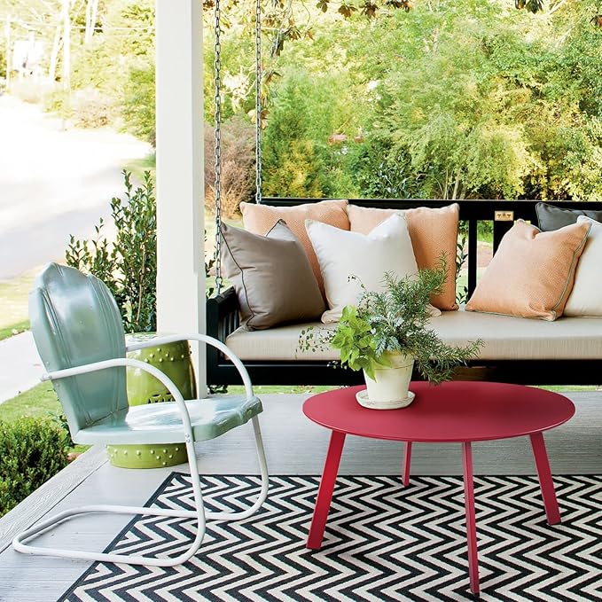 Grand patio Round Steel Patio Coffee Table, Weather Resistant Outdoor Large Side Table, (Red, 1PC)