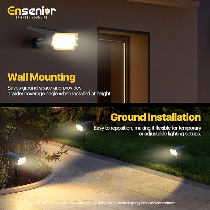 Ensenior Solar Spotlights Outdoor, 56 LEDs Brightness Adjustable 3000K LED Solar Garden Lights, Halloween Christmas Landscape Lighting for Flag/Yard/Pathway, IP65 Waterproof - 4 Pack