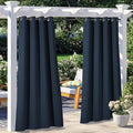 NICETOWN 2 Panels Exterior Blackout Outdoor Curtains for Patio Waterproof, Thermal Insulated Stainless Steel Grommet Durable Outside Vertical Blinds for Yard Party/Picnic, Navy Blue, W52 x L95