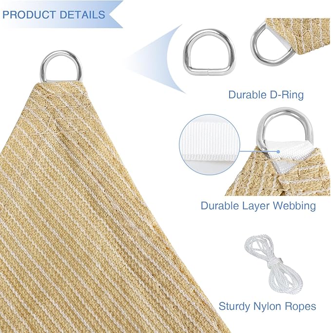 E&K Sunrise 14' x 14' x 14' Sun Shade Sail Triangle Canopy Shade Cover UV Block for Patio Backyard Garden Outdoor (Beige)