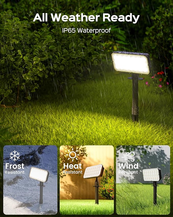 JACKYLED Solar Spot Lights Outdoor, 84-LED Solar Spotlights with 10ft Cord, 5 Lighting Modes, IP65 Waterproof Landscape Lights for Yard, Garden, Pathway, Ground & Wall Mount, 4-Pack