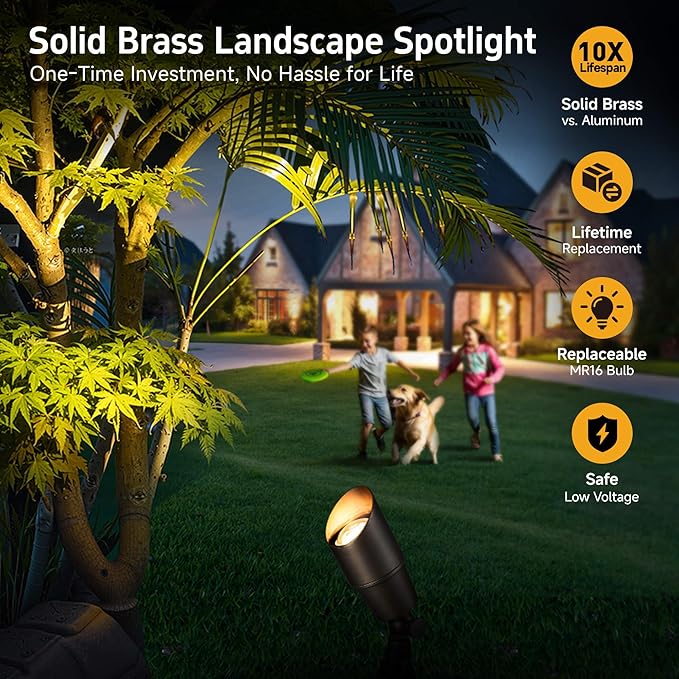 Gardenreet LED Spot Light Outdoor - Die-Cast Brass 12V Uplighting Waterproof, Low Voltage Landscape Lights Metal, Bronze for Fence Fountain with Bright White MR16 Replaceable Bulbs (12 Pack)