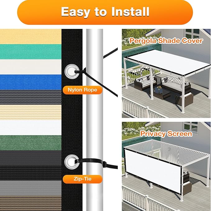 Artpuch Outdoor Pergola Shade Cover 5' X 5' Sun Shade Cloth with Grommets, 90% UV Protection Canopy Patio Privacy Screen (Customized Available) GN107, White