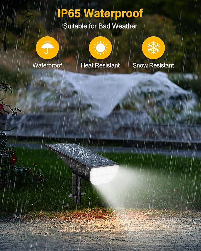 BAXIA TECHNOLOGY Solar Spot Lights Outdoor Waterproof, 3 Lighting Modes Solar Spotlights, Dusk to Dawn Spot Light for Yard Pathway Landscape Driveway, Warm White, 6 Pack