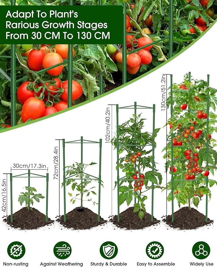 Tomato Cage, 3Pack 51.2inch Tall Tomato Trellis Triangle Tomato Cages for Garden Climbing Plants, Raised Garden Bed Plant Support Stakes for Garden,Pots, Plant Cages & Supports（Extra Bold）