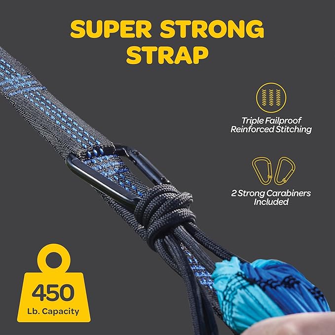 Durable Hammock 500 lb Capacity, Nylon Camping Hammock Chair - Double or Single Sizes w/Tree Straps and Attached Carry Bag - for Travel/Backpacking/Beach/Backyard (Large, Forest Green & Lima Green)