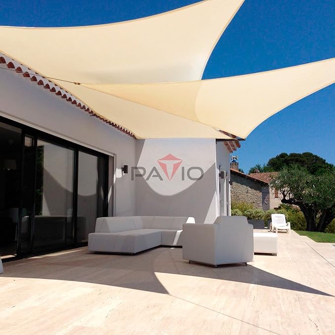 Patio Paradise 16' x 16' x 16' Sun Shade Sail Triangle Canopy Shade Cloth Fabric Sunlight Block Patio Pergola Cover HDPE Deck Awning for Outdoor Backyard Roof Shading, Beige