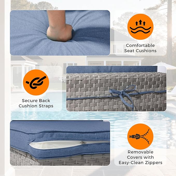 12-Seat Modular Patio Furniture Set – Outdoor Wicker Sectional Sofa with Thick 4″ Cushions, Dual-Strand PE Rattan, Rust-Resistant 18 mm Steel Frame, Backyard Garden Deck Lounge,Navy
