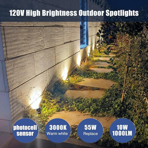 10W Dusk to Dawn Led Light 120V 3000K 1000lm Warm White Landscape Outdoor Spotlights with Photocell Sensor IP65 Waterproof Spot Lights for Yard Flag Garden Tree