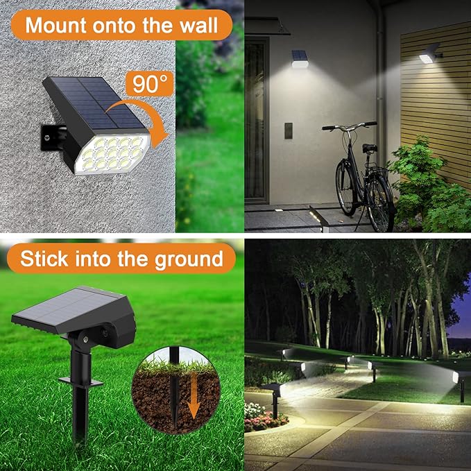 WELALO Solar Spot Lights Outdoor, [2 Pack/65 LED/3 Modes] Solar Landscape Spotlights, Solar Powered Security Lights, IP68 Waterproof Wall Lights for Outsides Walkway Yard Garden Driveway(Cool White)
