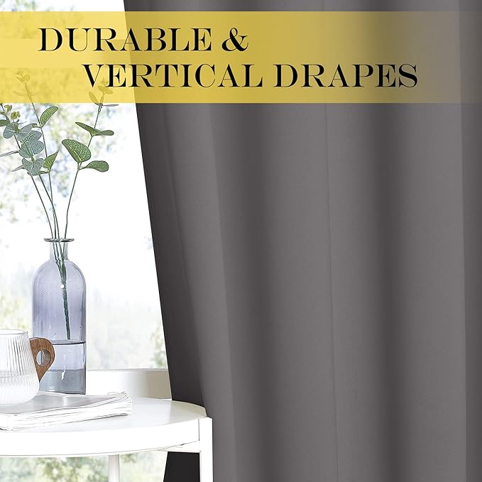 NICETOWN Blackout Curtain Panel for Bedroom - Window Treatment Thermal Insulated Solid Grommet Blackout Drape for Living Room (1 Panel, 52 by 45 inches, Grey)