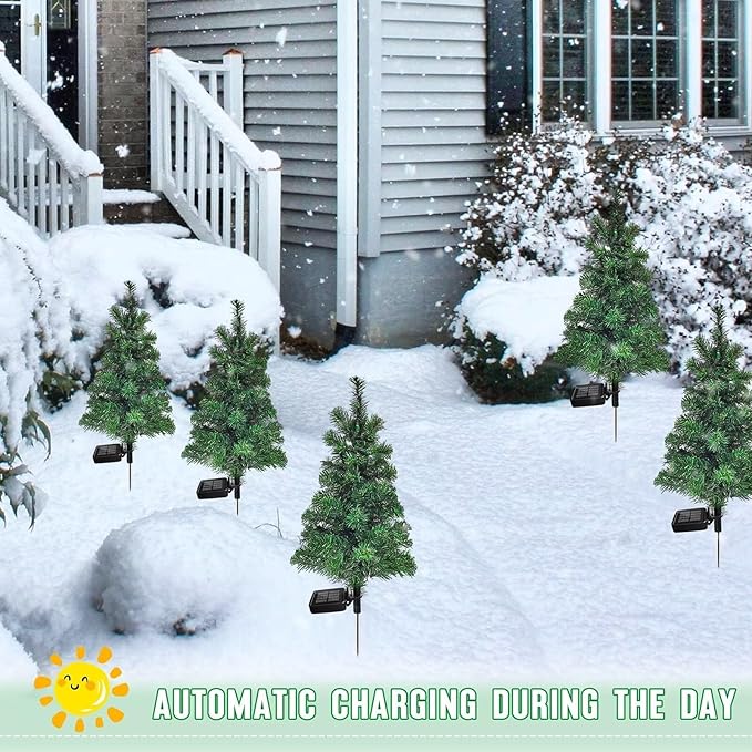 Solar Christmas Tree Garden Stake Lights Waterproof Christmas Decorations Tree Lights Outdoor Xmas Tree Light Christmas décor Pathway Lights Patio Yard (Color, 2pcs