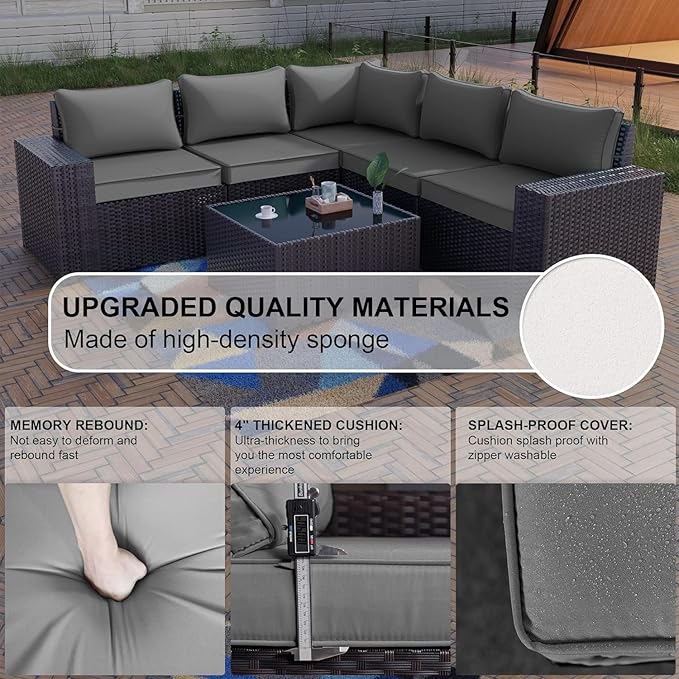 Kullavik 9 Pieces Outdoor Patio Furniture Set,PE Wicker Rattan Sectional Sofa Patio Conversation Sets with Swivel Rocking Chairs Set,Grey