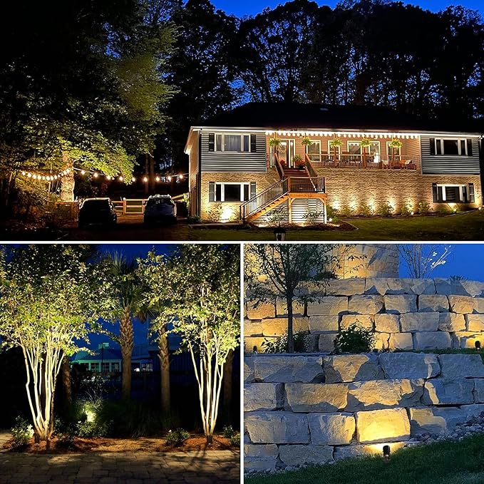 SUNVIE All-In-One LED Landscape Lighting Kit, 8-Pack Low Voltage Landscape Lights with Transformer and 65FT UL-Listed Wire, 3000K Waterproof Outdoor Uplights with Connectors for Yard House Garden Tree
