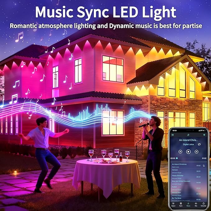 Permanent Outdoor Lights,400ft RGB Outdoor Led Lights,Music Synchronised Eave Light with APP/Remote Control,Waterproof Eave Lights for Halloween,Christmas,Festivals,Parties(Two 200ft Rolls)