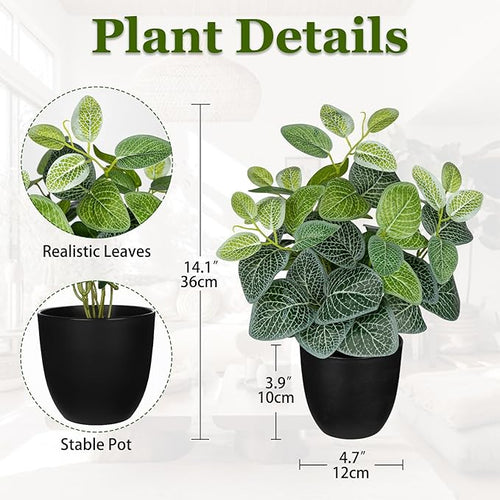 14.5" Artificial Plants Indoor Home Decor, Fake Potted Silk Plants for Shelves, Desks, Living Room, Home & Office Decor, Small Artificial Nerve Plant in Pots, Faux Potted Greenery Tropical House Plant