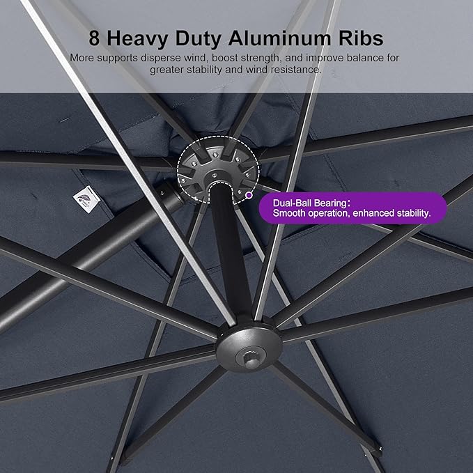 PURPLE LEAF 8 FT Outdoor Umbrella with Base Patio Cantilever Aluminum Umbrella with 3 Years Fade Resistance Recycled Fabric Offset Square with 360-degree Rotation for Deck Pool Garden, Ocean Slate