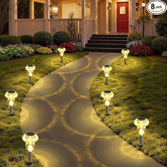 Solar Lights Outdoor, 8 Pack Mushroom Lights Outside Waterproof, Solar Powered LED Lighting for Garden, Yard, Landscape, Path, Pathway, Lawn, Walkway, Driveway, Backyard Decor (Warm White)