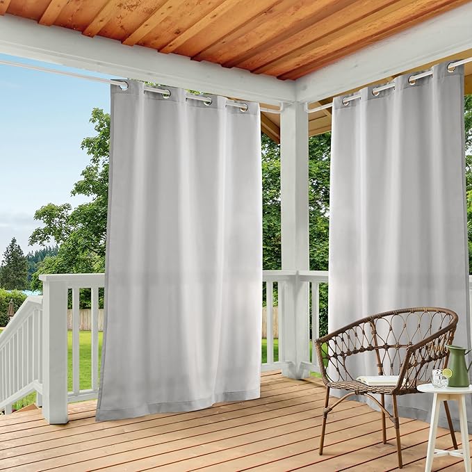 TOWN & COUNTRY BASICS Cabana Solid Heavyweight Indoor Outdoor Curtains, Light Filtering Opacity with Grommet Top, Water Repellent, 2-Pack Set, 54"x108", Cloud Grey