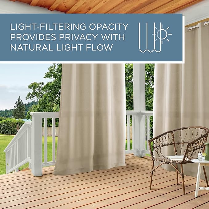 TOWN & COUNTRY BASICS Cabana Solid Heavyweight Indoor Outdoor Curtains, Light Filtering Opacity with Grommet Top, Water Repellent, 2-Pack Set, 54"x108", Taupe