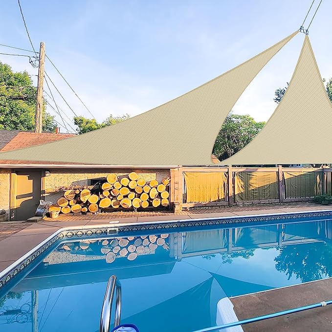 E&K Sunrise 2' x 2' x 2' Sun Shade Sail Triangle Canopy Shade Cover UV Block for Patio Backyard Garden Outdoor (Beige)