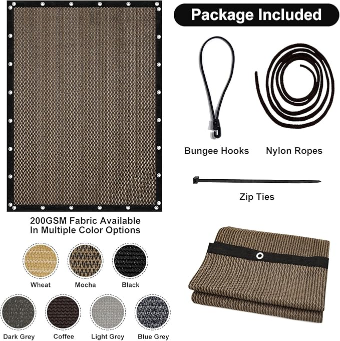 Artpuch 90% Sun Shade Cloth, 8 x 8 FT Pergola Shade Cover Canopy with Grommets, Sun Screen Fabric Tarp for Patio, Outdoor, Garden, Backyard, Mocha