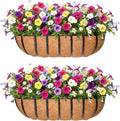 16'' Window Box Railing Planter with Coco Liner,2 Pack Horse Trough Planters Black Metal Hanging Flower Planters Basket for Porch Fence Patio Indoor Outdoor Lawn