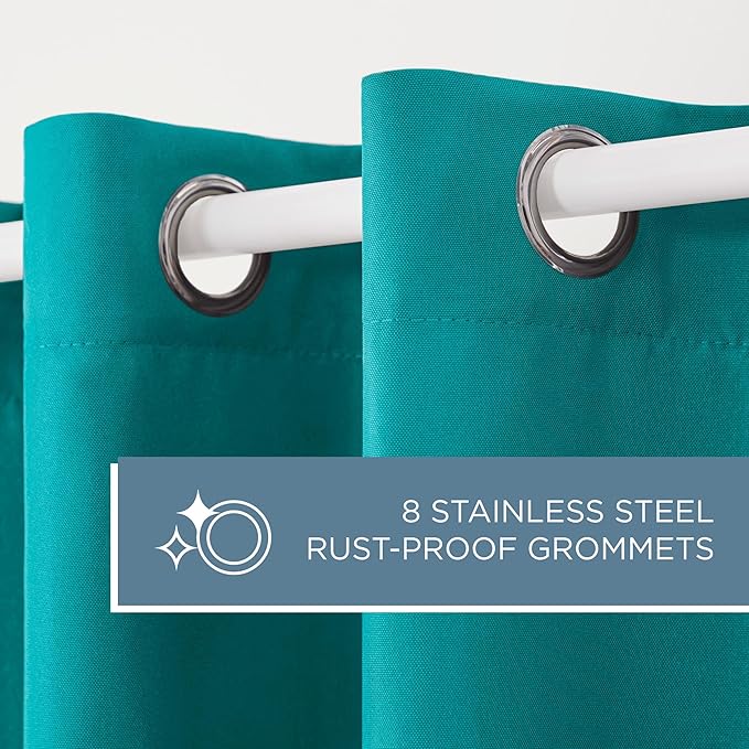 TOWN & COUNTRY BASICS Cabana Solid Heavyweight Indoor Outdoor Curtains, Light Filtering Opacity with Grommet Top, Water Repellent, 2-Pack Set, 54"x96", Teal