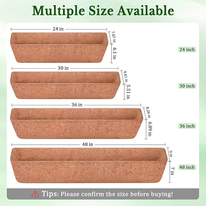 Halatool 2 Pack 30 Inch Window Box Liners Pre-Formed Trough Coconut Liner Natural Coco Fiber Liners for Planters Wall Hanging Basket Flower Pot Fence Railing