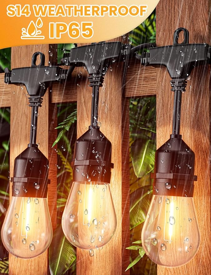 Svater Outdoor Led String Lights 25 FT, Patio Lights for Outside with 9pcs S14 Shatterproof Bulbs, 1 Watt E26 Dimmable, IP65 Waterproof, Commercial Grade Bistro Light 2700K Warm White