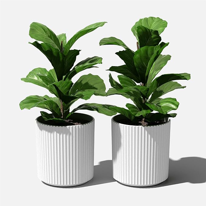 Veradek Demi Series Round Planter for Porch, Patio, Backyard | Durable Plastic-Stone Composite Material | Modern Décor for Tall Plants, Flowers