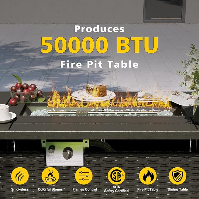 Aoxun Patio Furniture Set with Fire Pit Table, 8 Piece Outdoor Sectional Sofas, Wicker Rattan Outdoor Furniture with Thickened Cushion for Backyard, Garden Peacock Blue
