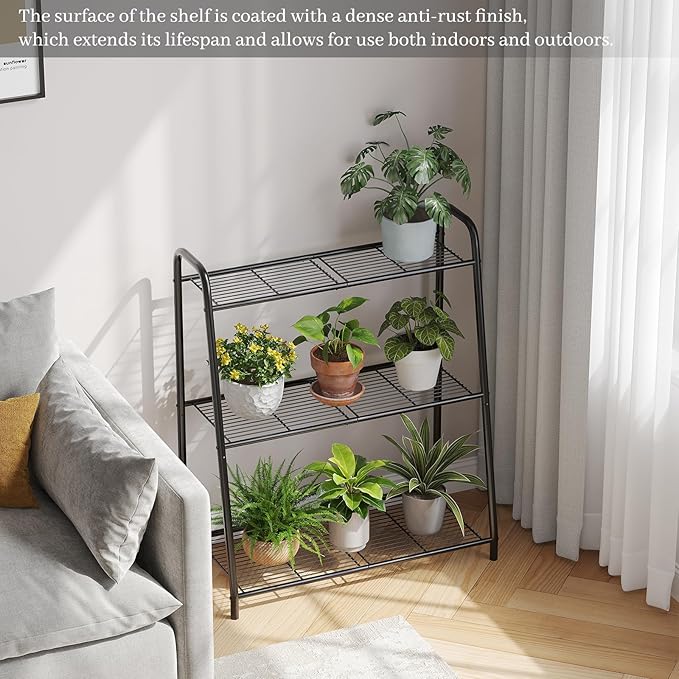 Metal Plant Stand Indoor Outdoor for Multiple Plants,3 Tier Plant Shelf,Large Heavy Duty Flower Holder Ladder Plant for Living Room, Patio, Balcony (Black)