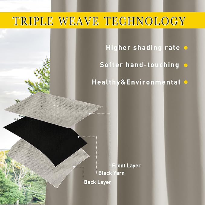 NICETOWN 2 Panels Waterproof Outdoor Curtains Fixed Grommet & Back Tab on Top & Bottom, Thermal Insulated Keep Rain & Sun Out Privacy Windproof Outdoor Draperies with Rope, W52 x L72, Natural